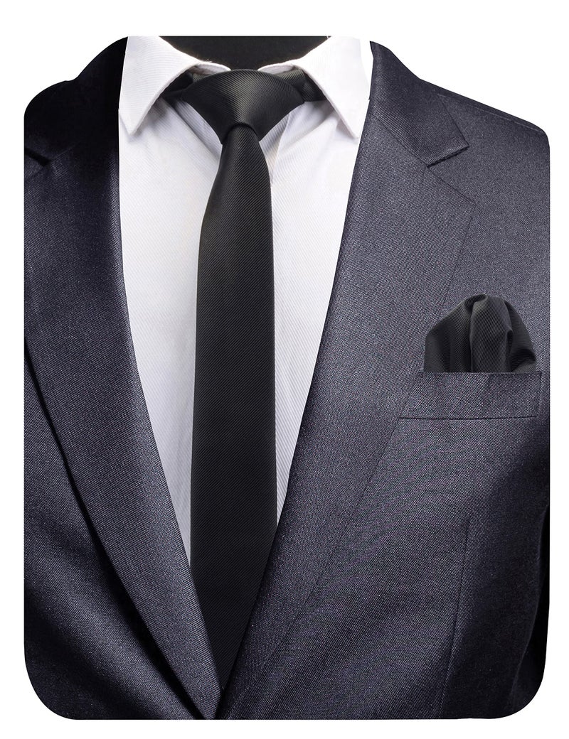 GUSLESON 2.4" Slim Tie and Pocket Square Set For Men Solid Skinny Necktie (0754-01) - Image 1